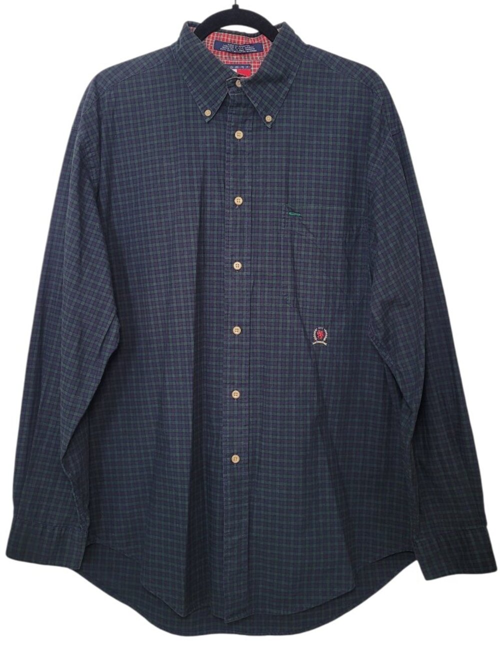 Vintage Tommy Hilfiger Long Sleeve Button Up Plaid Shirt Embroidered Crest Large